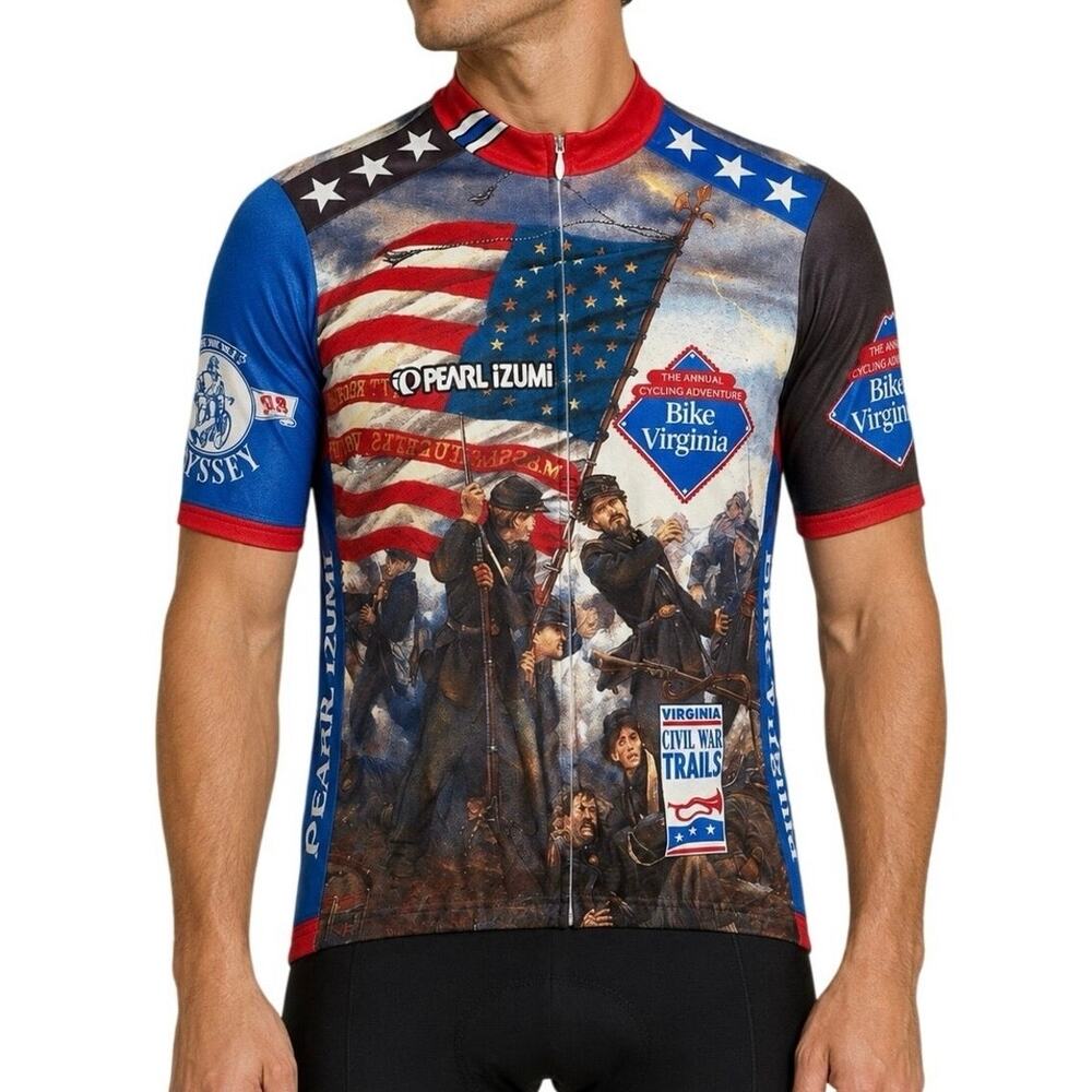 Pearl Izumi Civil War Trail 1/2 Zip USA Cycling Jersey XL American Flag Red Blue